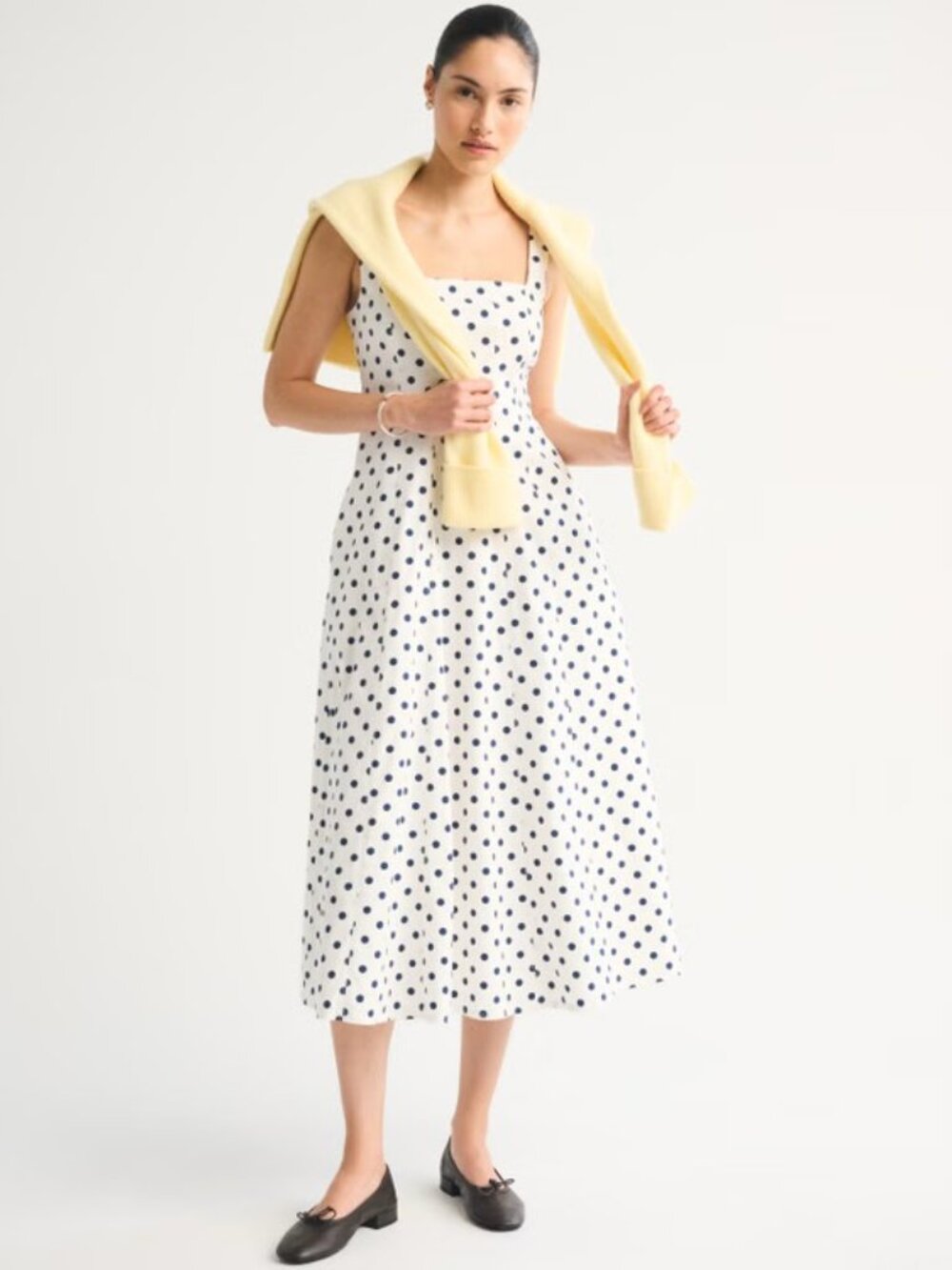 Abercrombie & Fitch Mila Midi Sundress Dress - White Polka Dot - Large Tall